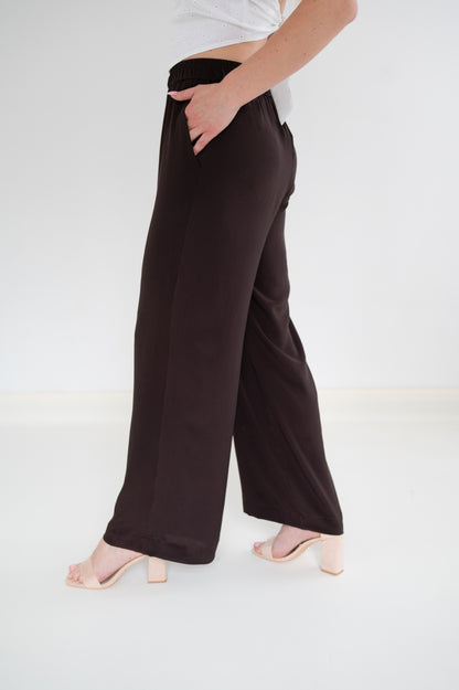 CAMILLE SILK PANTS - Chocolate